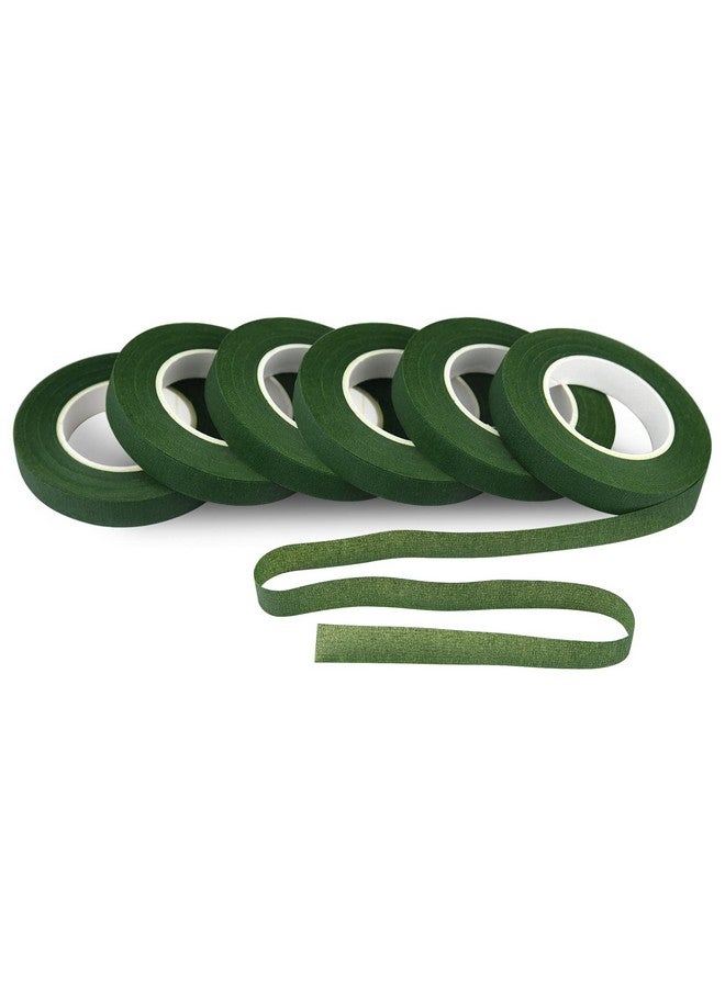 FEPITO 1/2" Wide Dark Green Floral Tapes Florist Tape For Bouquet Stem Wrapping And Floral Crafts,Wedding Bouquet(6 Rolls) - Image 1