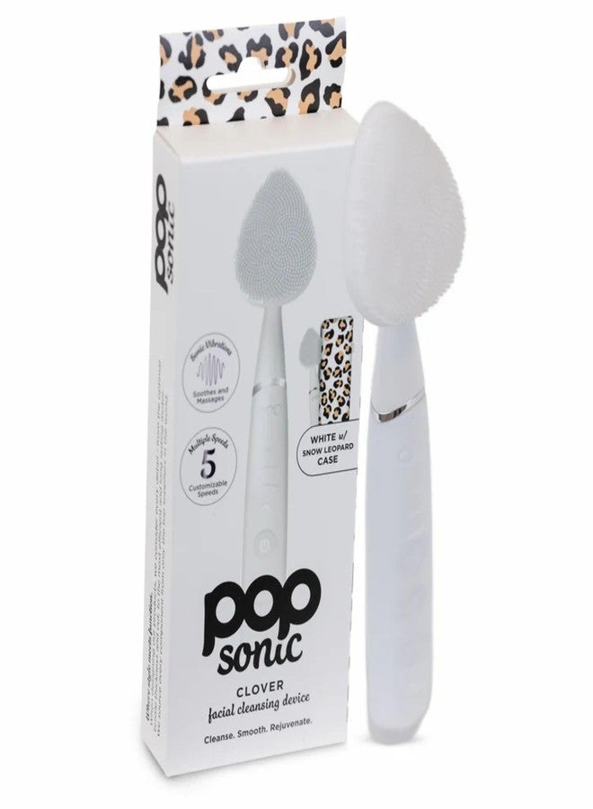 Pop Sonic Clover Facial Cleansing Brush – Rechargeable Silicone Face Brush with Sonic Vibrations – 5 Adjustable Speeds – Gentle Exfoliating Face Scrub Tool for All Skin Types – White