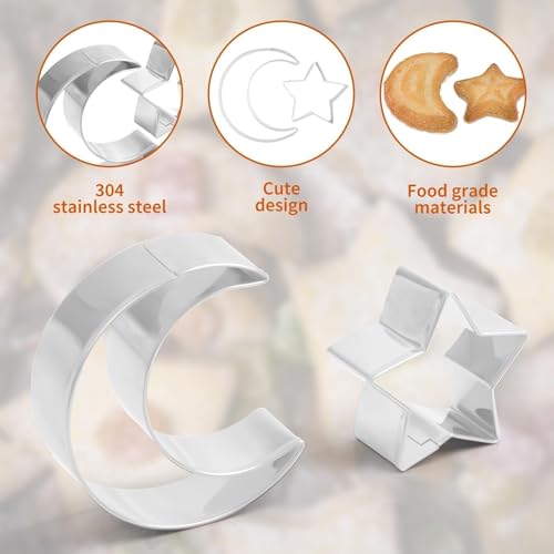 Pretwad Star Cookie Cutter and Moon Cookie Cutters, 2PCS Stainless Steel Cookie Cutters Sandwich Cutters Fondant Donut Cutters, Cookie Molds for Kids Breakfast - Image 3