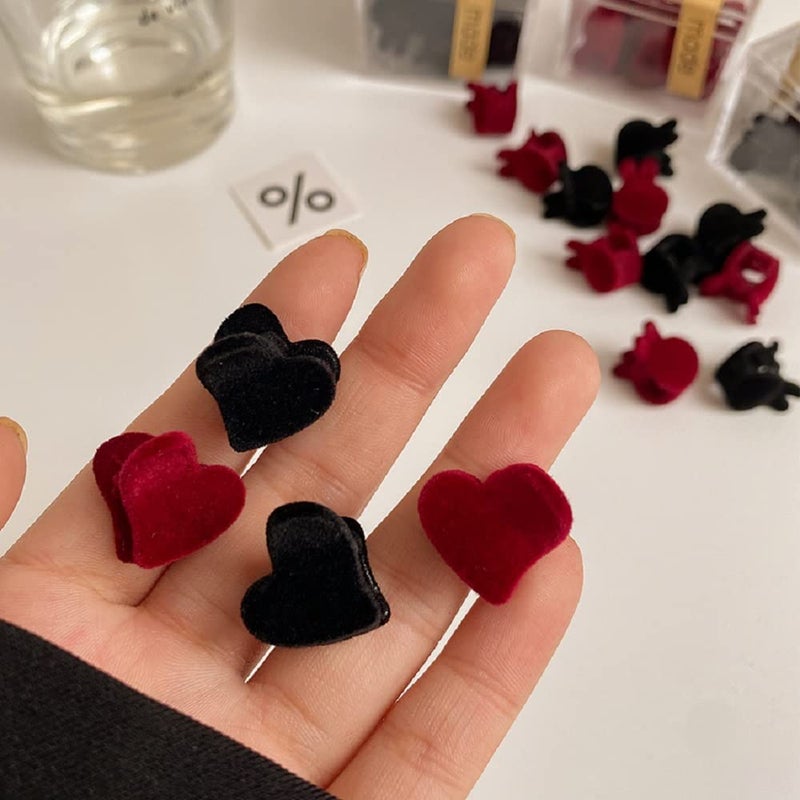 Hot&Sattion 30pcs Red Velvet Mini Hair Claw Clips Flower Heart Bow Hair Bangs Pin Small Hair Clips Clamps Non Slip Tiny Plastic Jaw Clips For Girls and Women - Image 5