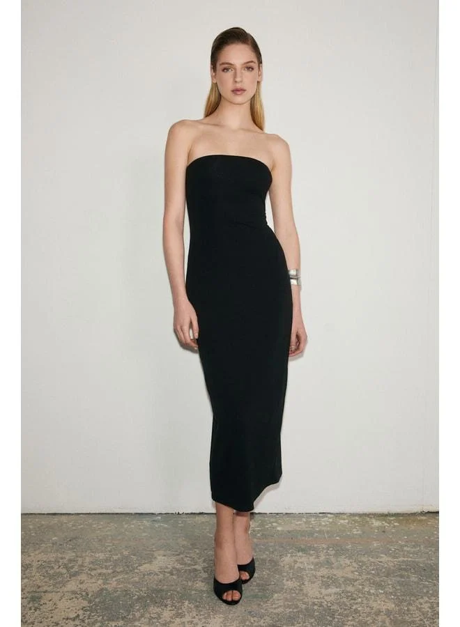 Grimelange RUMI Women's Soft and Elastic Fabric Strapless Long Black Dress.
