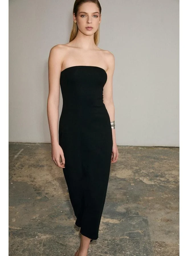 Grimelange RUMI Women's Soft and Elastic Fabric Strapless Long Black Dress.
