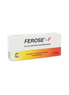 FEROSE -F Chewable Tablets – 30 Tablets – Iron & Folic Acid Supplement for Anemia Support  - Image 1