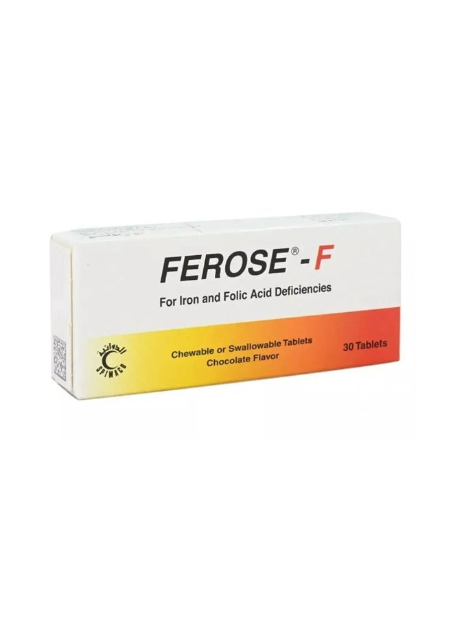 FEROSE - -F Chewable Tablets – 30 Tablets – Iron & Folic Acid Supplement for Anemia Support - Image 1