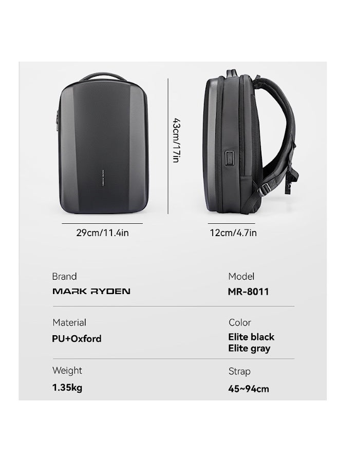 Mark Ryden MR-8011 Laptop Backpack for Men, 15.6 Inch Water-Repellent Bag with Dual USB Charging Ports, Trolley Strap, Digital Compartment, YKK Zipper, EVA Hard Shell â€“ FUTURE Series - Image 4