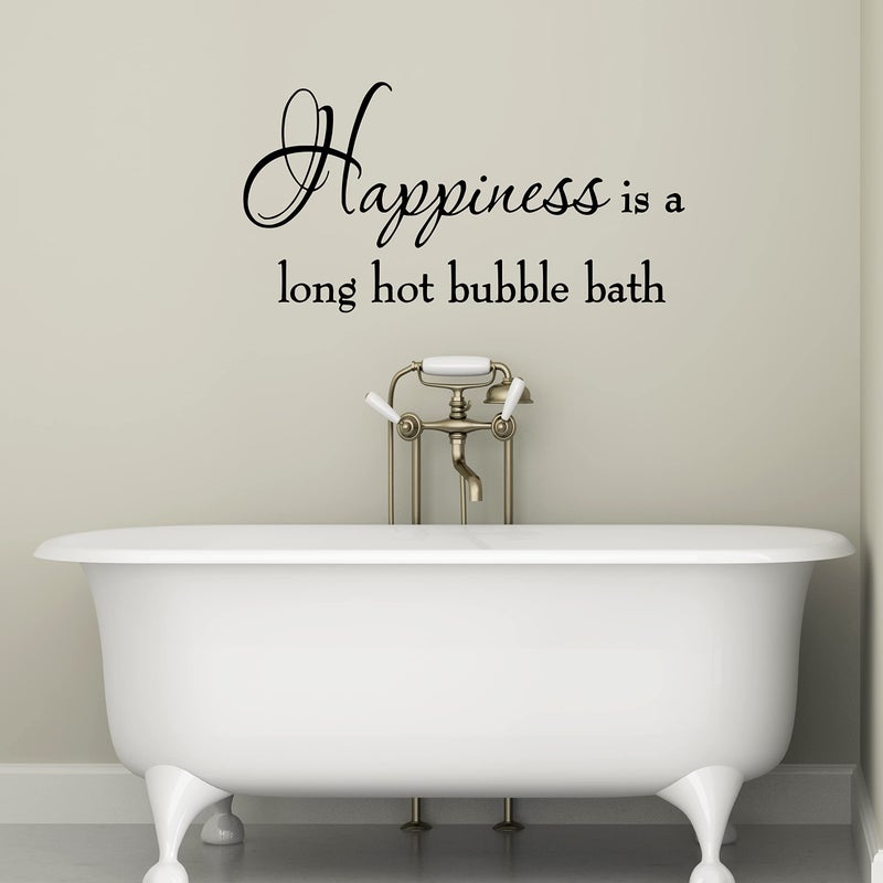 Happiness is a Long Hot Bubble Bath Wall Decal Bathroom Quotes Shower Stickers Sayings Tub Lettering