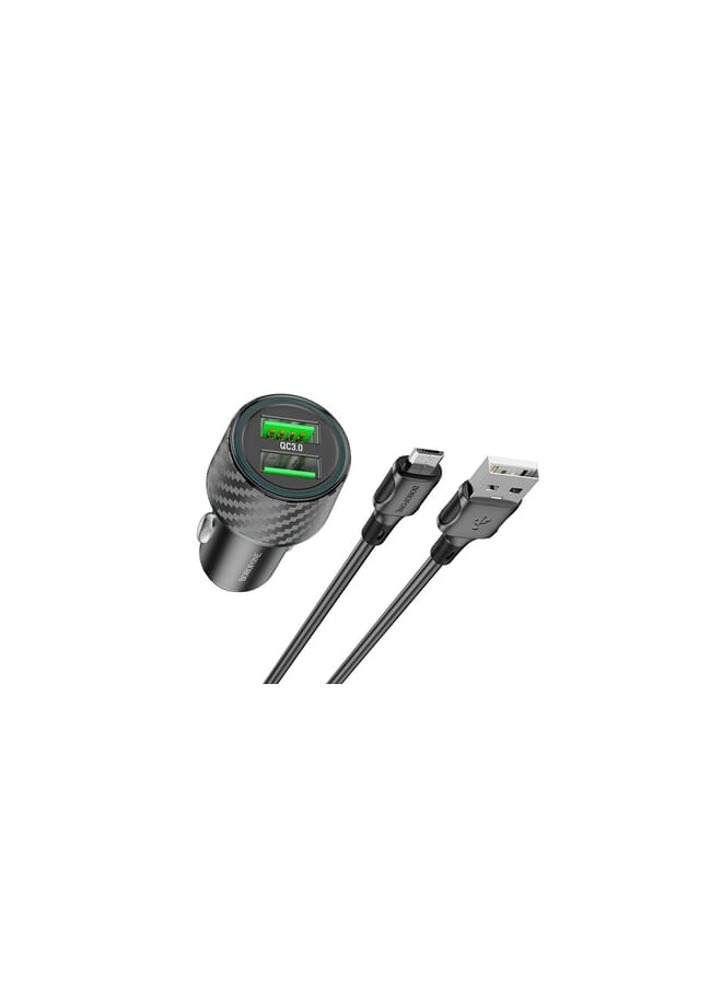 Borofone Car charger BZ21A Brilliant 2xUSB - QC 3.0 36W with USB to Micro USB cable black - Image 2