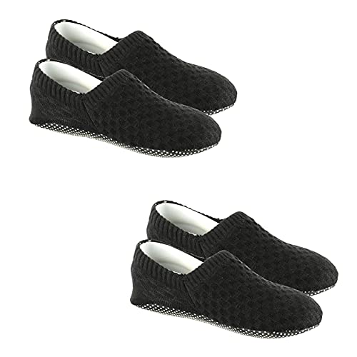 Footmate Lightweight Anti-Skid House Shoes, Anti Slip/Skid Rubber Grip Casual House Slipper Socks, Low Cut Socks for Home, Office, Living Room, Bedroom – BLACK, Size- M (24.5 cm) (2 Pair Pack) - Image 1