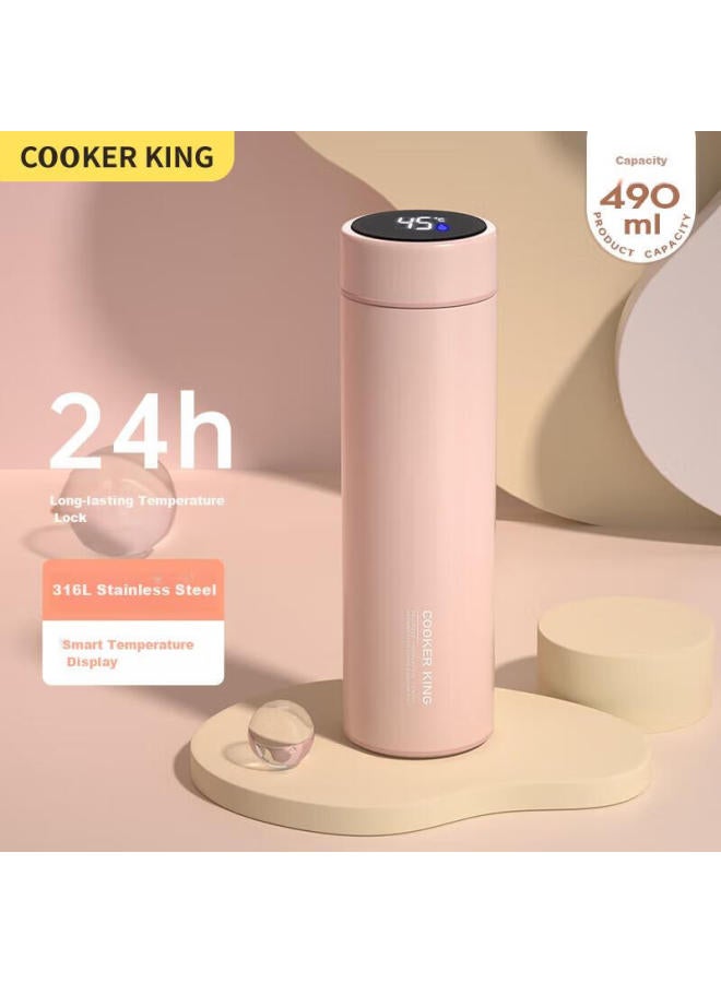 COOKER KING Chuidahuang Insulated Mug, 316l Medical-grade Stainless Steel, Tea-water Separation, Business Portable Smart Thermos, Pink, 490ml - Image 1