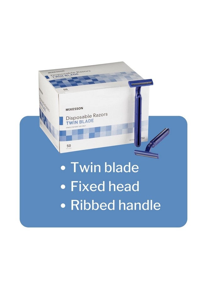 McKesson Disposable Razors, Shaving Razor, Twin Blade, Stainless Steel Blade, Blue, 50 Count, 1 Pack - Image 5