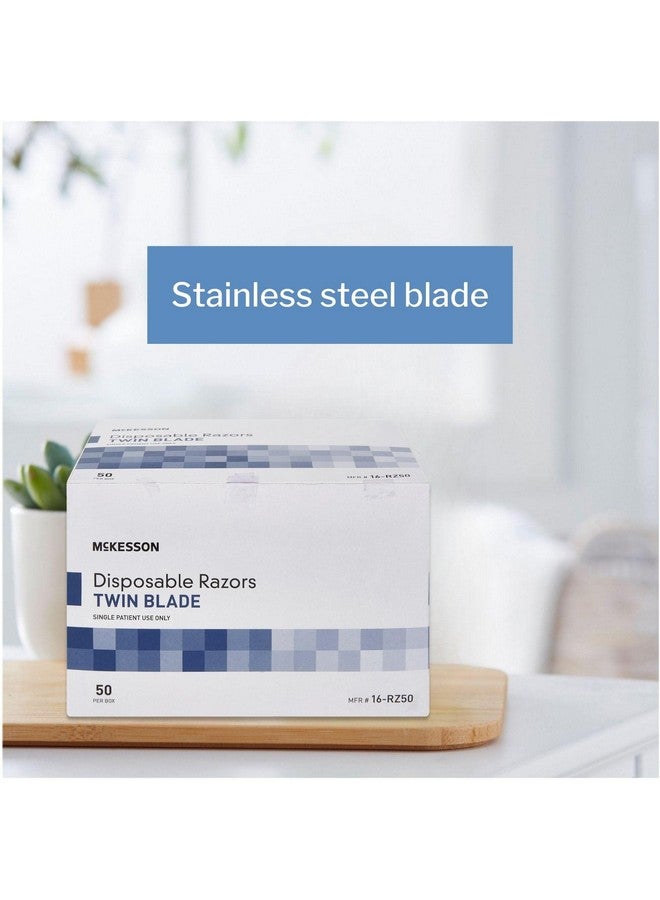 McKesson Disposable Razors, Shaving Razor, Twin Blade, Stainless Steel Blade, Blue, 50 Count, 1 Pack - Image 4