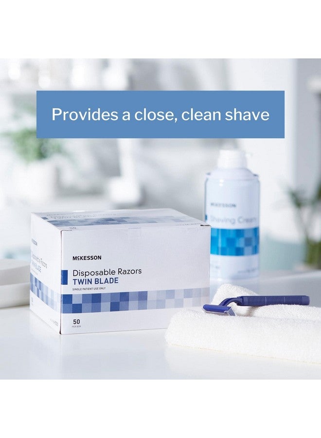 McKesson Disposable Razors, Shaving Razor, Twin Blade, Stainless Steel Blade, Blue, 50 Count, 1 Pack - Image 3