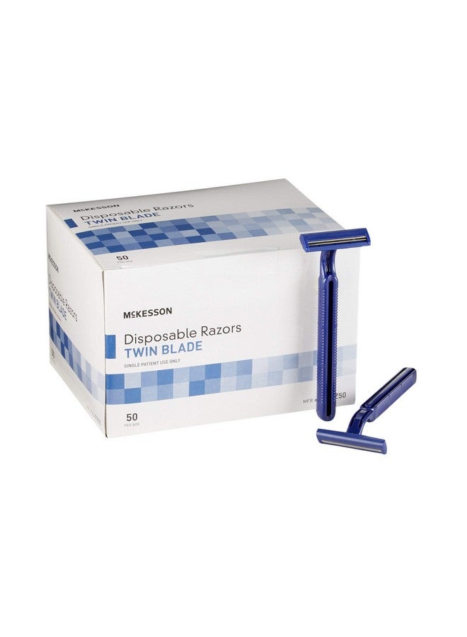 McKesson Disposable Razors, Shaving Razor, Twin Blade, Stainless Steel Blade, Blue, 50 Count, 1 Pack - Image 1