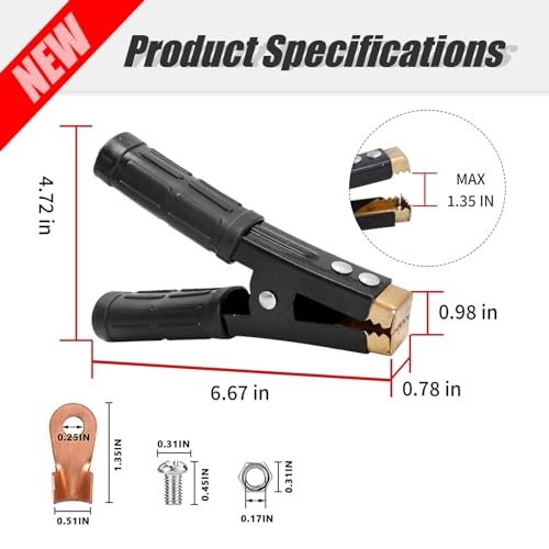 Saihisday 2Pcs Battery Jumper Cable Clamps Heavy Duty Car Battery Clamps Pure Copper Alligator Clamps or Jump Starter Cables 100A800A1500A BlackRed - Image 5