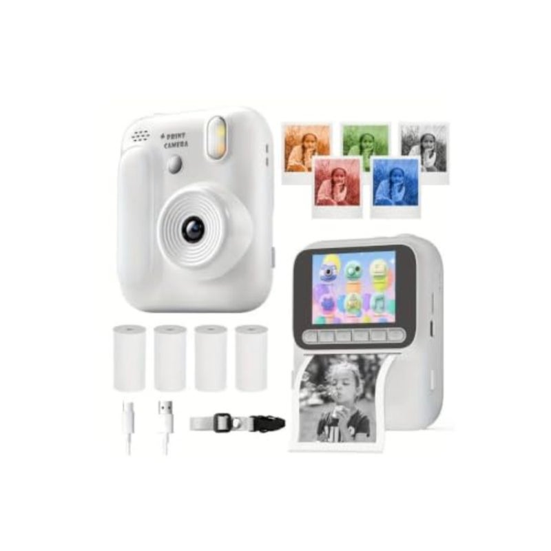 instant print camera for home and school use, thermal paper, white, ink-free instant photo printing - Image 1