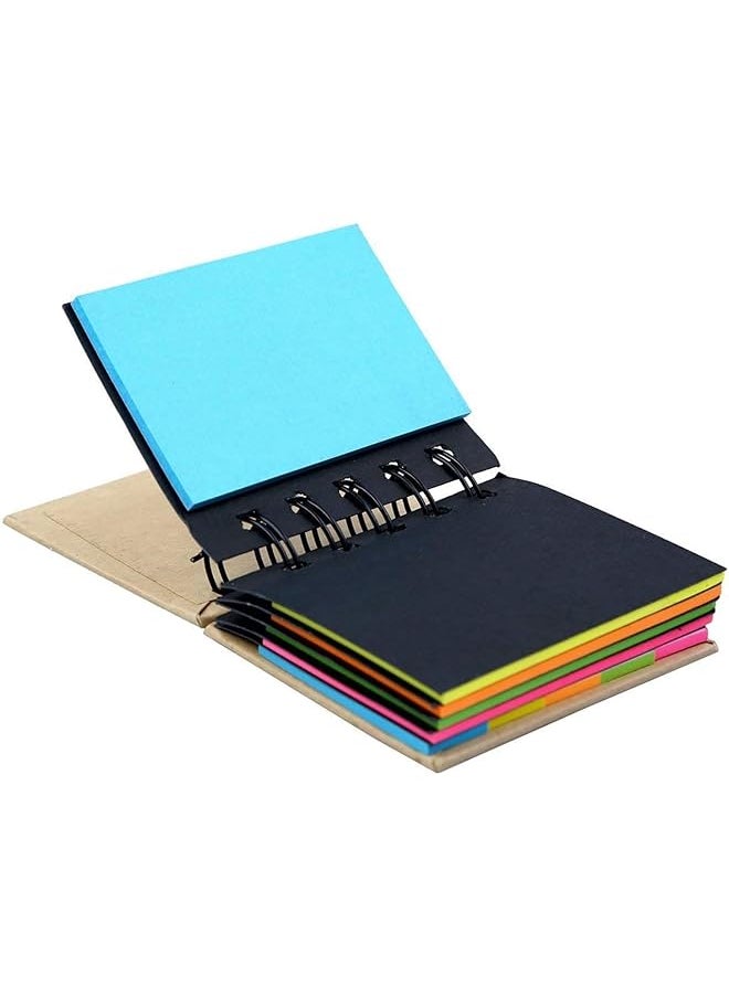 Bolivia's - 5 Color Sticky Notes Paper Sticky Note Set With Spiral Binding Tabs Stickers Pocket Size Spiral Sticky Note Pad Assorted Primary Colors 125 Sticky Notes + 125 Color Strips - Image 1