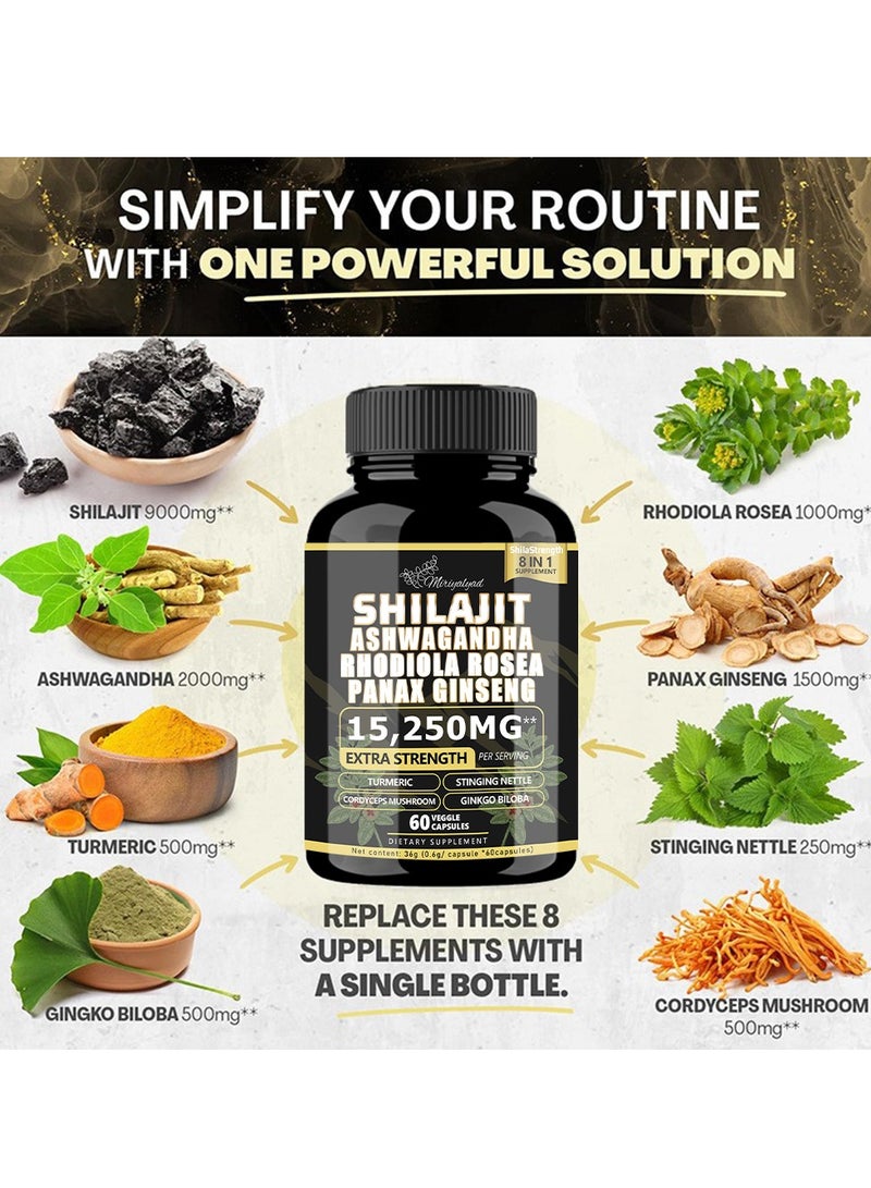 ميريالياد مكمل شيلاجيت - الكل في واحد معزز الطاقة متعدد الفيتامينات - مع أشواغاندا و7+ قوة إضافية المكونا - Image 3