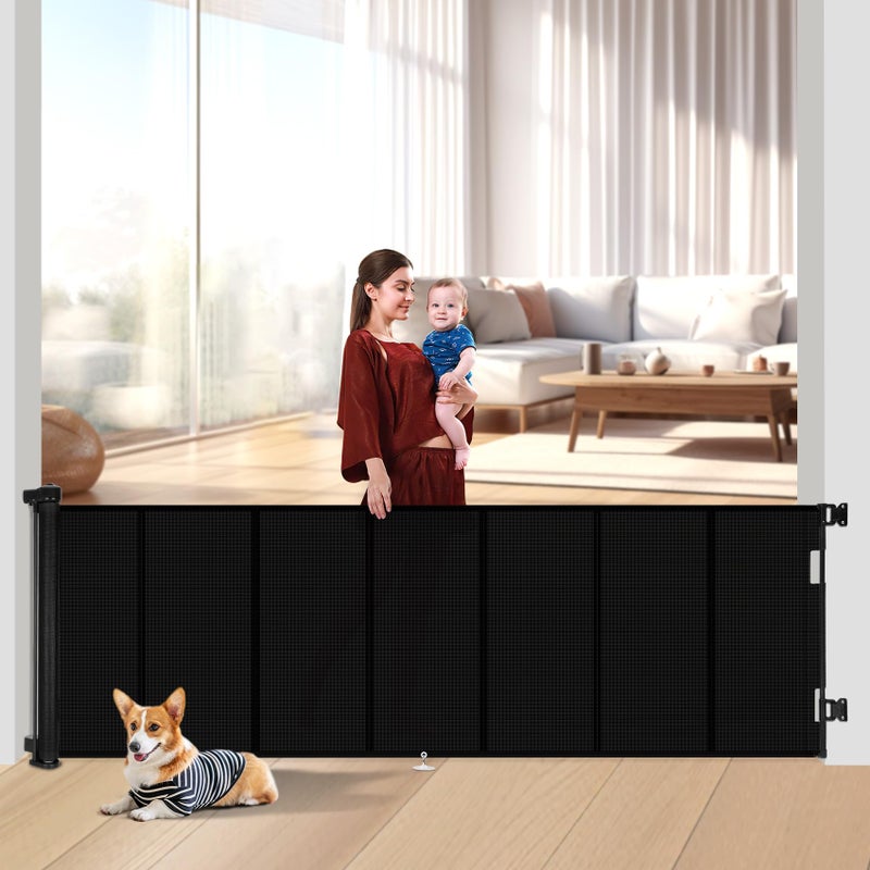 Upgrade 120 inch Retractable Baby Gates Extra Wide with Reinforced Strip Design to Prevent Crawling Through 10 Foot Retractable Dog Gate 34 Tall Retractable Gate for IndoorOutdoor