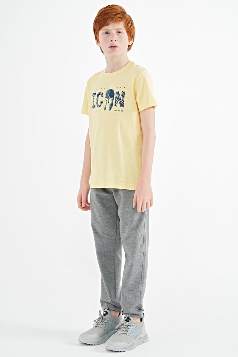 Tommy Life Yellow Front Embroidered O Neck Standard Pattern Boy T-Shirt - 11118 - Image 3