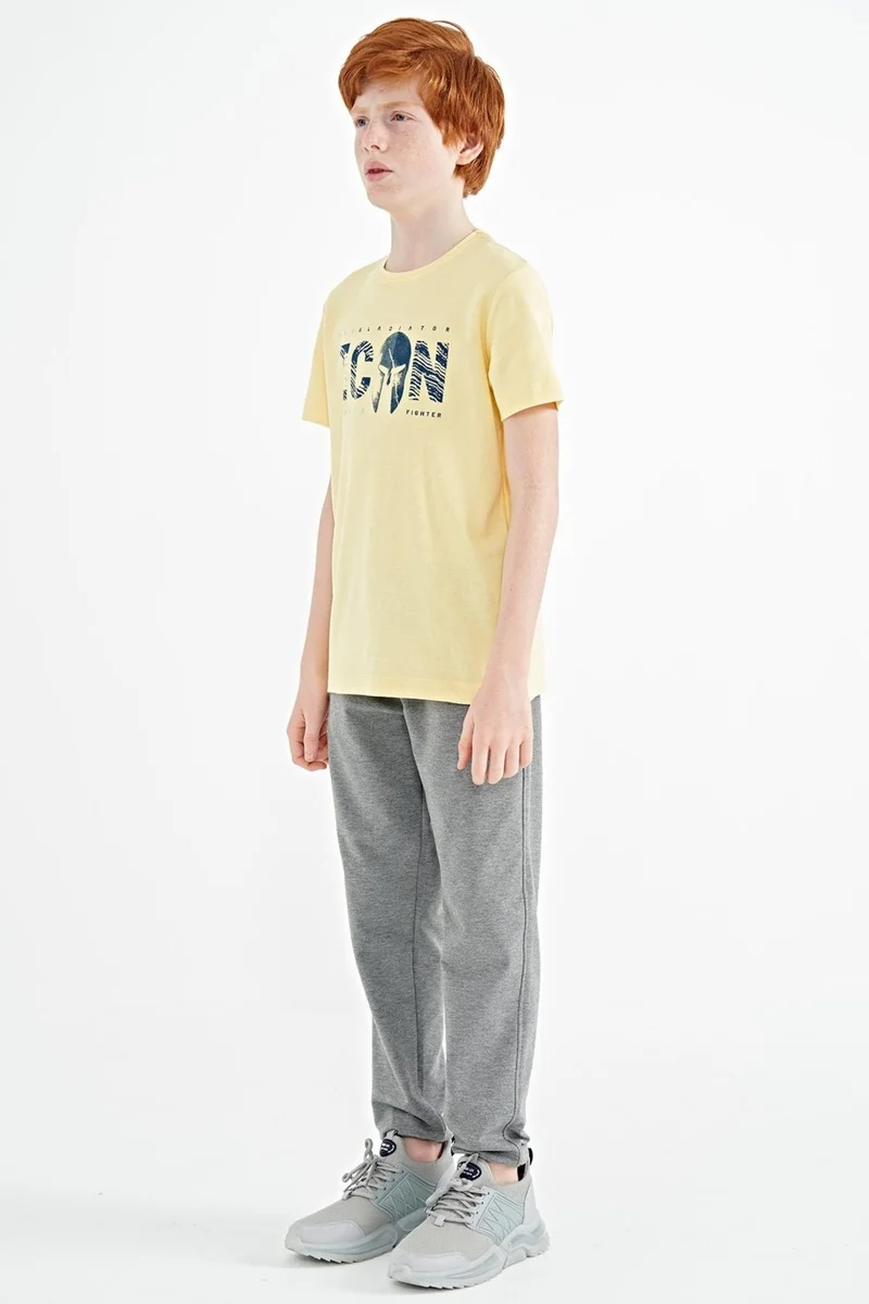 Tommy Life Yellow Front Embroidered O Neck Standard Pattern Boy T-Shirt - 11118