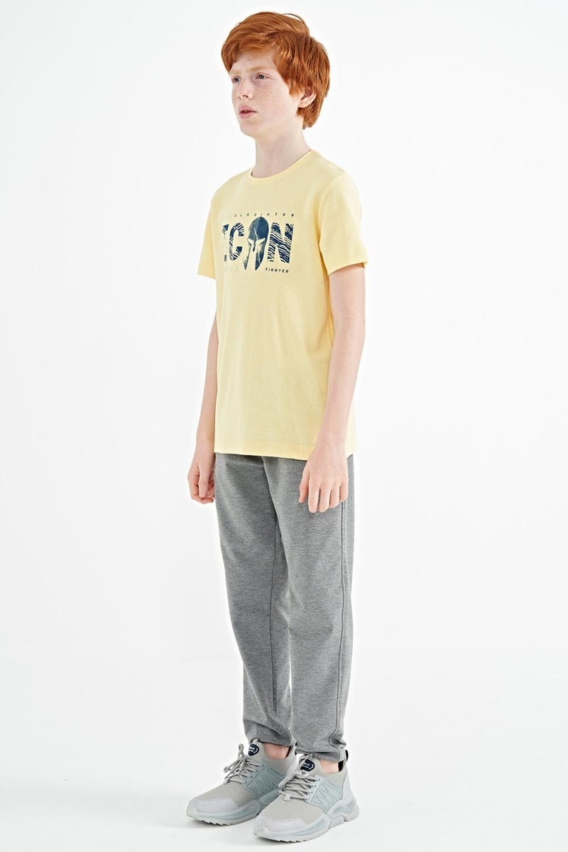 Tommy Life Yellow Front Embroidered O Neck Standard Pattern Boy T-Shirt - 11118 - Image 2