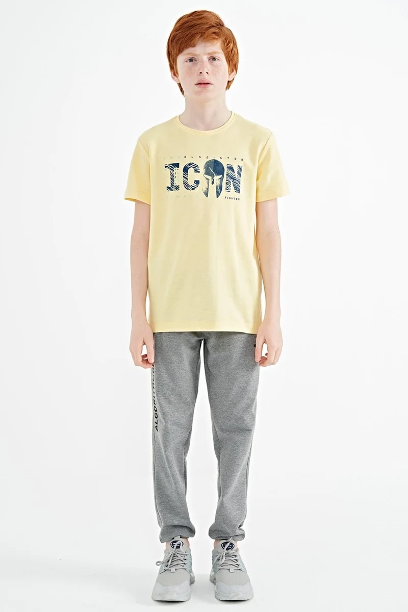 Tommy Life Yellow Front Embroidered O Neck Standard Pattern Boy T-Shirt - 11118
