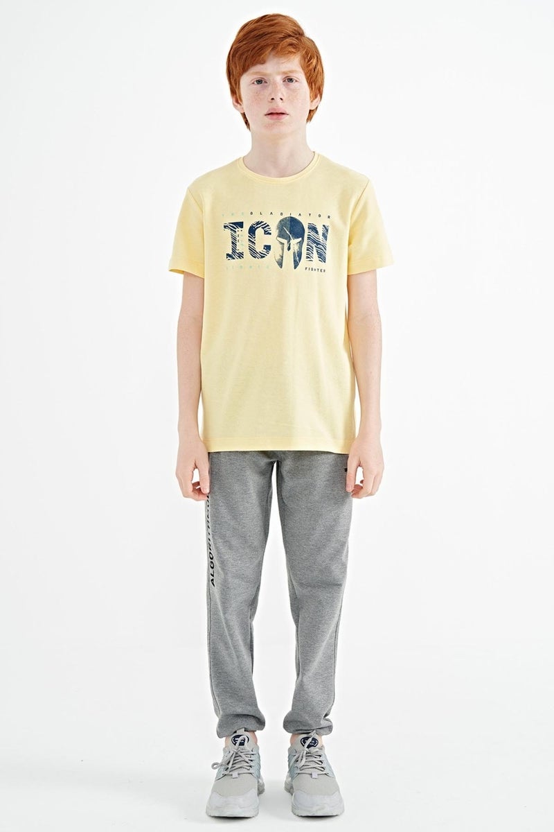 Tommy Life Yellow Front Embroidered O Neck Standard Pattern Boy T-Shirt - 11118 - Image 1