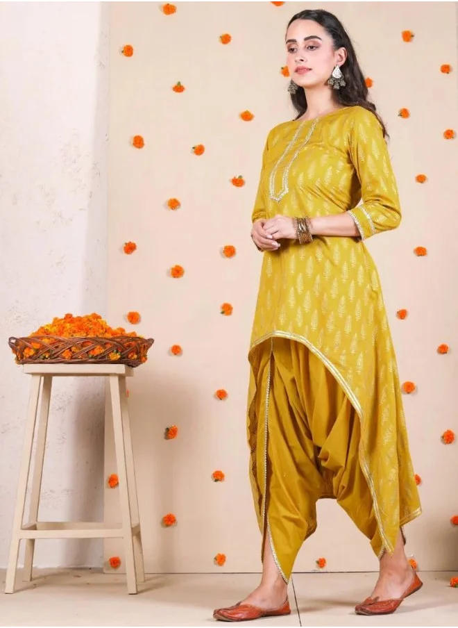 ZERESOUQ Yellow Dhoti & Kurta Set With Gota Details