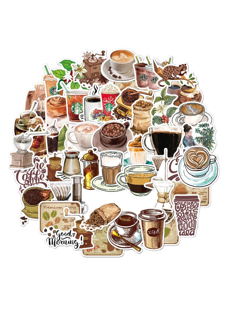 50 Pieces Retro Coffee Stickers  - Image 1