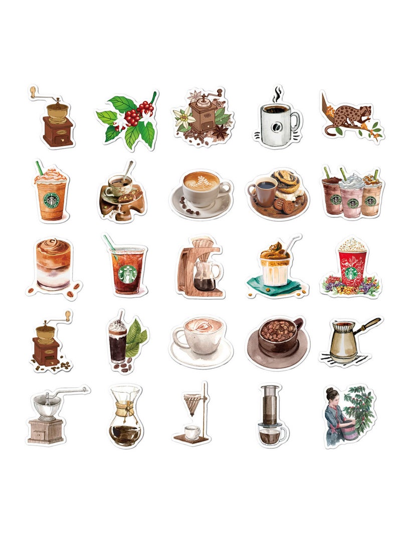 50 Pieces Retro Coffee Stickers  - Image 2