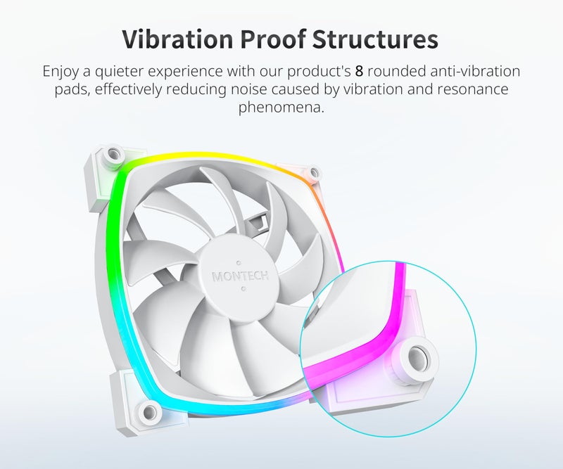 MONTECH AX 120MM - PWM Fan - Silent Performance - High Speed 1600PWM - High-End Durability with HDB Bearing - Stunning Outer Ring ARGB Lighting Design – 3 in 1 Pack with 6X6 Fan Hub (AX120-3in1-W) - Image 2