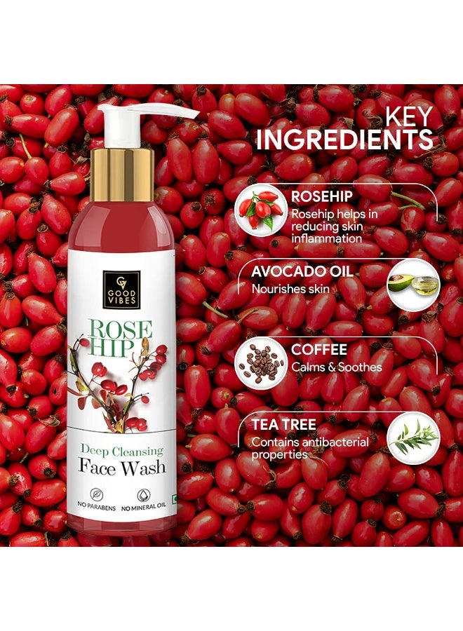 Good Vibes Rosehip Deep Cleansing Face Wash, 120 ml Naturally Controls Excess Sebum & Acne, Moisturizing Skin Softening Formula for All Skin Types, No Parabens & Mineral Oil - Image 3