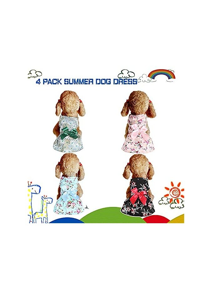 Green Tiger 4 Pieces Dog Bowknot Floral Dress Pet Princess Dress Dog Sundress Dog Princess Dress Puppy Summer Dress for Small Pets Dogs Puppy Cats(Medium) - Image 2