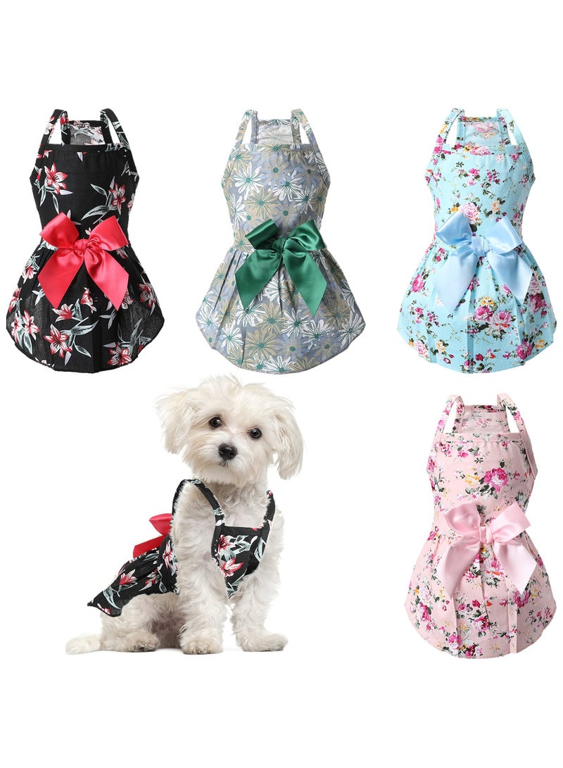Green Tiger 4 Pieces Dog Bowknot Floral Dress Pet Princess Dress Dog Sundress Dog Princess Dress Puppy Summer Dress for Small Pets Dogs Puppy Cats(Medium) - Image 1