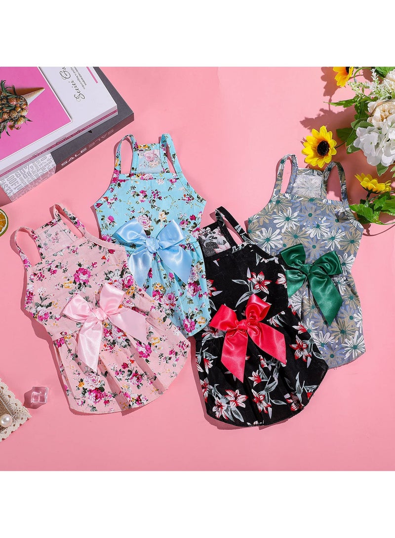 Green Tiger 4 Pieces Dog Bowknot Floral Dress Pet Princess Dress Dog Sundress Dog Princess Dress Puppy Summer Dress for Small Pets Dogs Puppy Cats(Medium) - Image 5