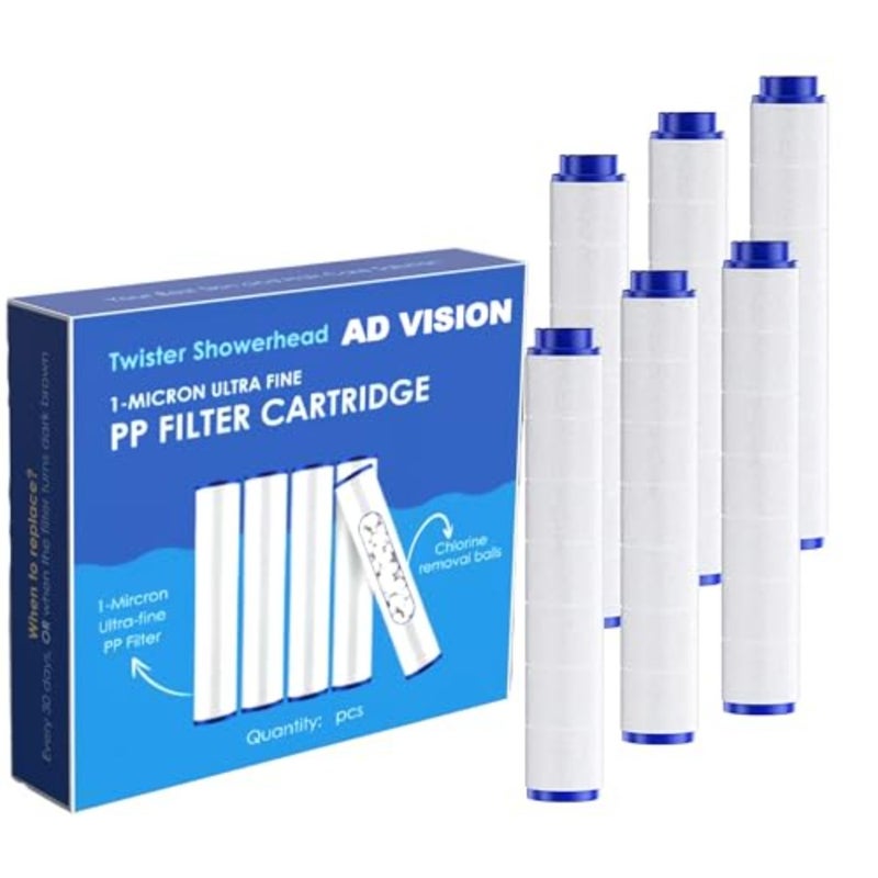 AD-VISION 6 عبوات من فلتر رأس الدش ذو الضغط العالي يزيل الكلور، من أجل خرطوشة فلتر الدش لتساقط الشعر في الماء العسر، مع كبريتات الكالسيوم ووسائط PP، والفخاخ الصدأ والرمل والرواسب، - Image 1