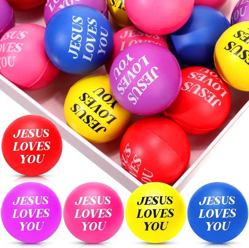 Jerify 20 Pcs Jesus Loves You Stress Balls Stress Reliver Toys Valentines Party Favor Foam Bouncy Fidget Balls Bulk for Valentine Party Bag Gift Fillers Stocking Stuffers 157 InchColorful - Image 2