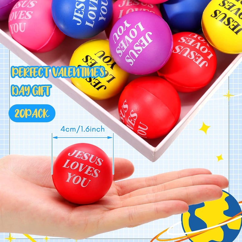 Jerify 20 Pcs Jesus Loves You Stress Balls Stress Reliver Toys Valentines Party Favor Foam Bouncy Fidget Balls Bulk for Valentine Party Bag Gift Fillers Stocking Stuffers 157 InchColorful - Image 4