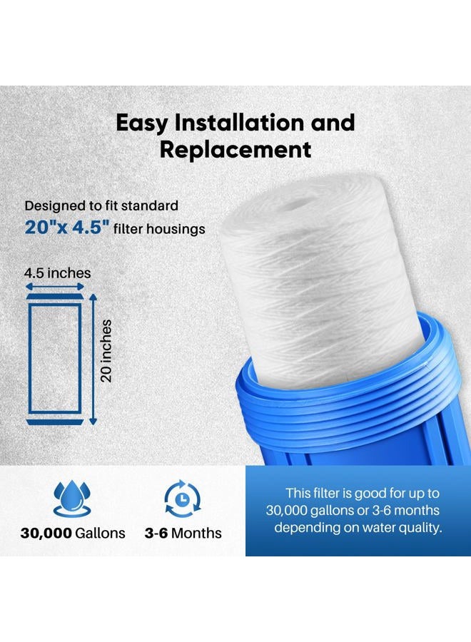 Pure Plus 5 Micron 4.5" x 20" Whole House String Wound Sediment Filter for Well Water, Replacement Cartridge for Pentair Pentek WP5BB20P/WP25BB20P, Hydronix SWC-45-2005, SpiroPure SP-WP5-20BB, 2Pack - Image 2