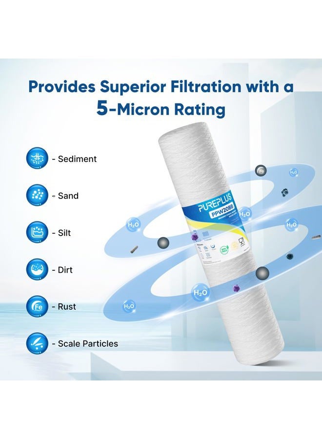 Pure Plus 5 Micron 4.5" x 20" Whole House String Wound Sediment Filter for Well Water, Replacement Cartridge for Pentair Pentek WP5BB20P/WP25BB20P, Hydronix SWC-45-2005, SpiroPure SP-WP5-20BB, 2Pack - Image 5