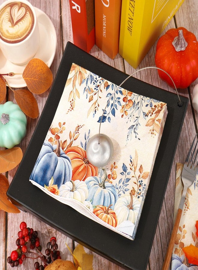 JarThenaAMCS جارثينا AMCS 100 قطعة من مناديل الخريف بتصميم قديم بالألوان المائية الأزرق والبرتقالي على شكل قرع، مناديل غداء قابلة للتصرف، مناديل ورقية زينة للخريف لحفلة عيد الشكر والحصاد. - Image 5