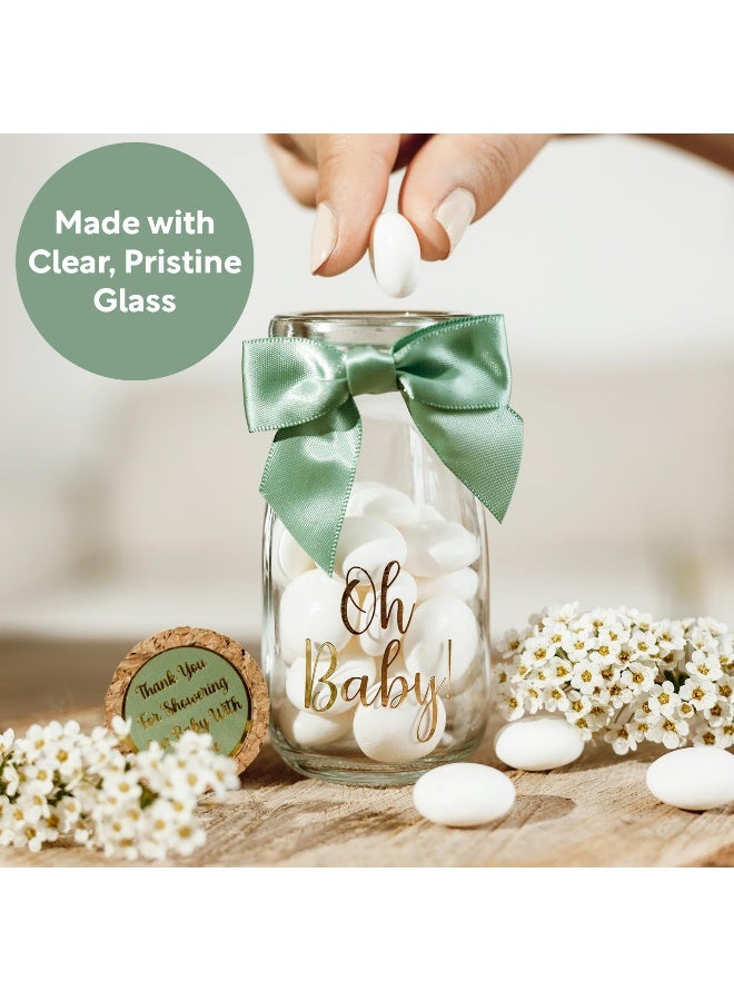 Ethisa Small 24 Pack Oh Baby Woodland Milk Glass Bottles with Ribbons and Stickers - Vintage Baby Shower Favors for Guests and Table Centerpieces - Gender Neutral Eucalyptus Decorations - Safari Theme - Image 5