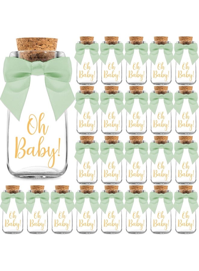 Ethisa Small 24 Pack Oh Baby Woodland Milk Glass Bottles with Ribbons and Stickers - Vintage Baby Shower Favors for Guests and Table Centerpieces - Gender Neutral Eucalyptus Decorations - Safari Theme - Image 1