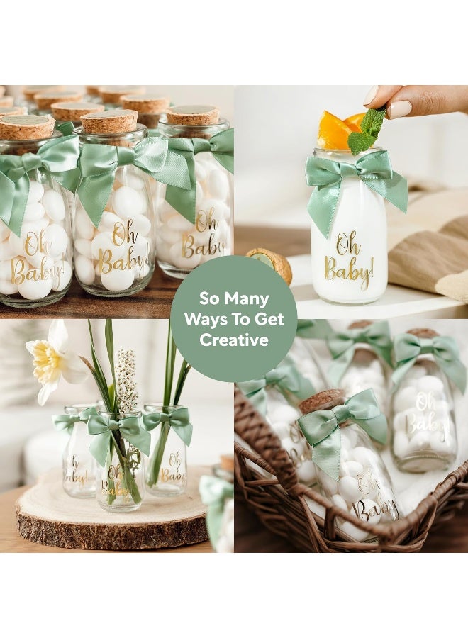 Ethisa Small 24 Pack Oh Baby Woodland Milk Glass Bottles with Ribbons and Stickers - Vintage Baby Shower Favors for Guests and Table Centerpieces - Gender Neutral Eucalyptus Decorations - Safari Theme - Image 3