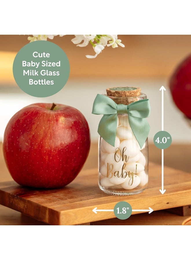 Ethisa Small 24 Pack Oh Baby Woodland Milk Glass Bottles with Ribbons and Stickers - Vintage Baby Shower Favors for Guests and Table Centerpieces - Gender Neutral Eucalyptus Decorations - Safari Theme - Image 2