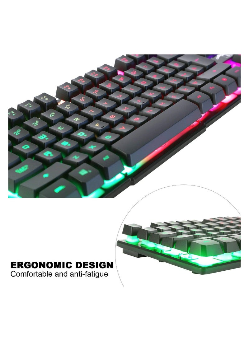كومبو كيبورد وماوس ألعاب بإضاءة LED متعددة الألوان – تصميم ميكانيكي وسلك USB