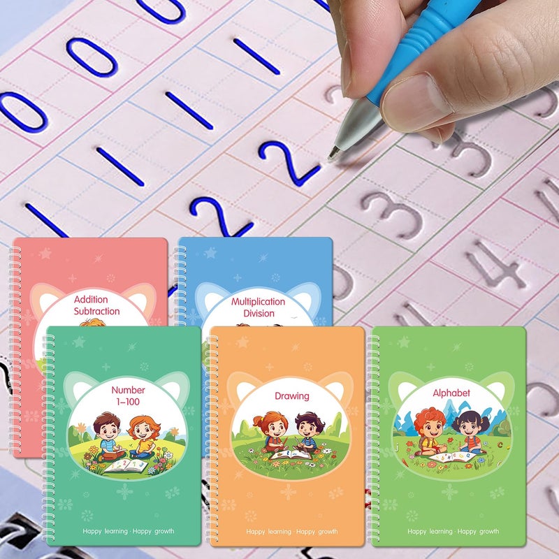 FREKNOW Reusable Grooved Handwriting Workbooks,Magic Copybook,Magic Writing Practice Copy Books, to Help Children Improve Their Handwriting Ink Practice Age 3-8 Calligraphy for Kids(Character Edition) - Image 1