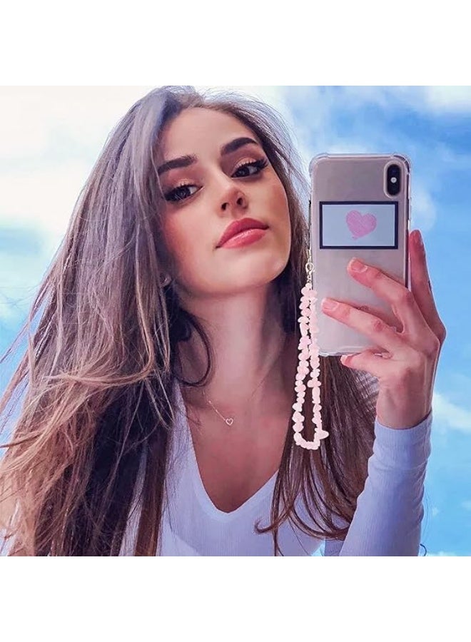 CLENEA Pink crystal Cell Phone Lanyard Strap, Natural Gemstone Charms, Adjustable Length Universal Fit, Multifunctional for Phones, Keychains, Bags, Ideal for Daily Use, Adds Style and Convenience - Image 2