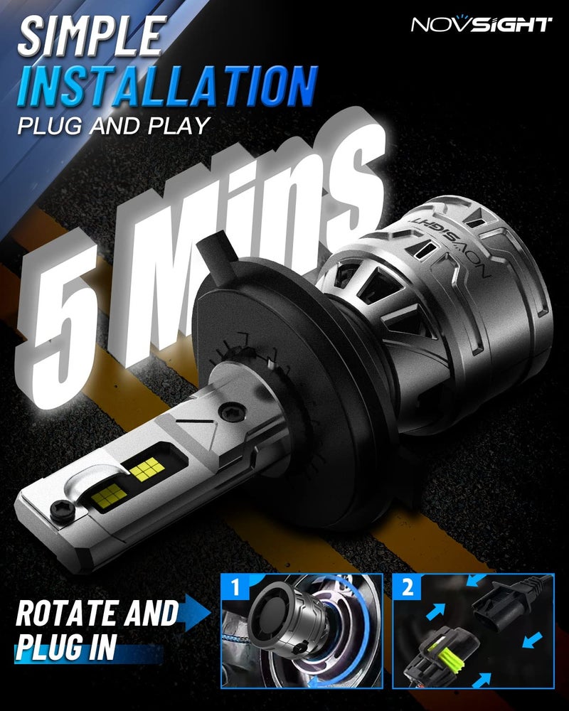 NOVSIGHT H4/HB2/9003 Bulbs Upgraded, 400% Brightness H4 Fog Bulbs, Quick Installation HB2/9003, Pack of 2 - Image 5