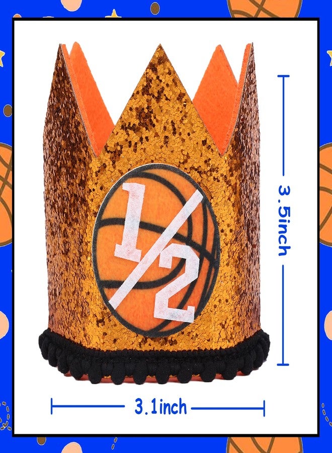 CORNER LACE Basketball 1/2 Birthday Glitter Hat, Baby Boys Half Birthday Crown Orange, 6-Month Sports Theme Party Photo Props Decorations Supplies Favors - Image 5
